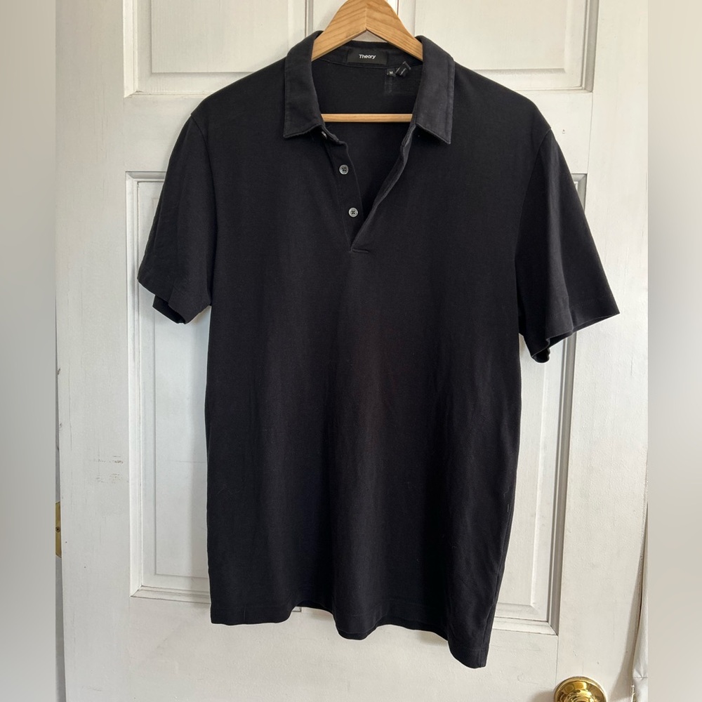 Theory Men’s 100% Pima Cotton Jet Black Shirt Sleeved Polo Shirt. Size Medium